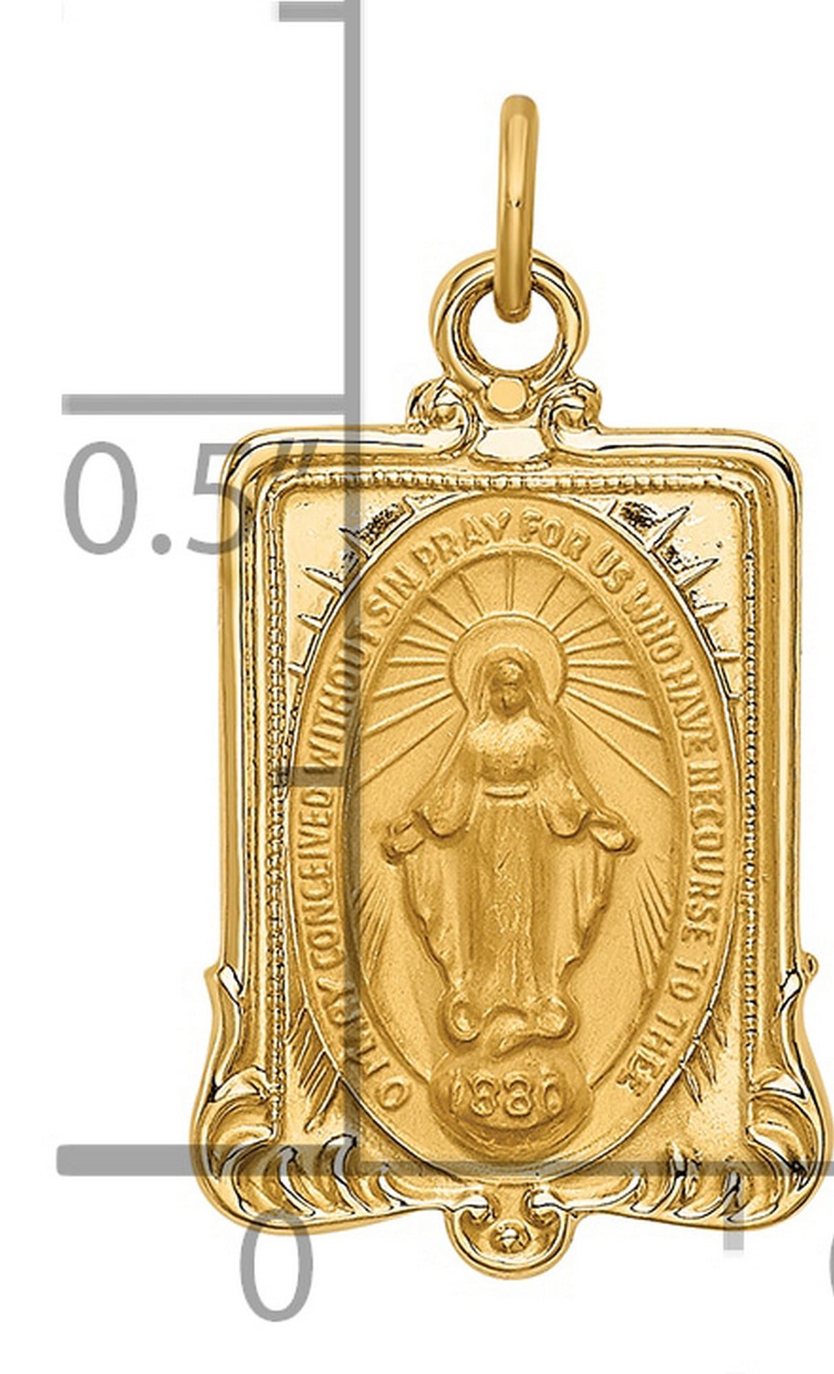 14k Yellow Gold Miraculous Medal Pendant with Virgin Mary Inscription