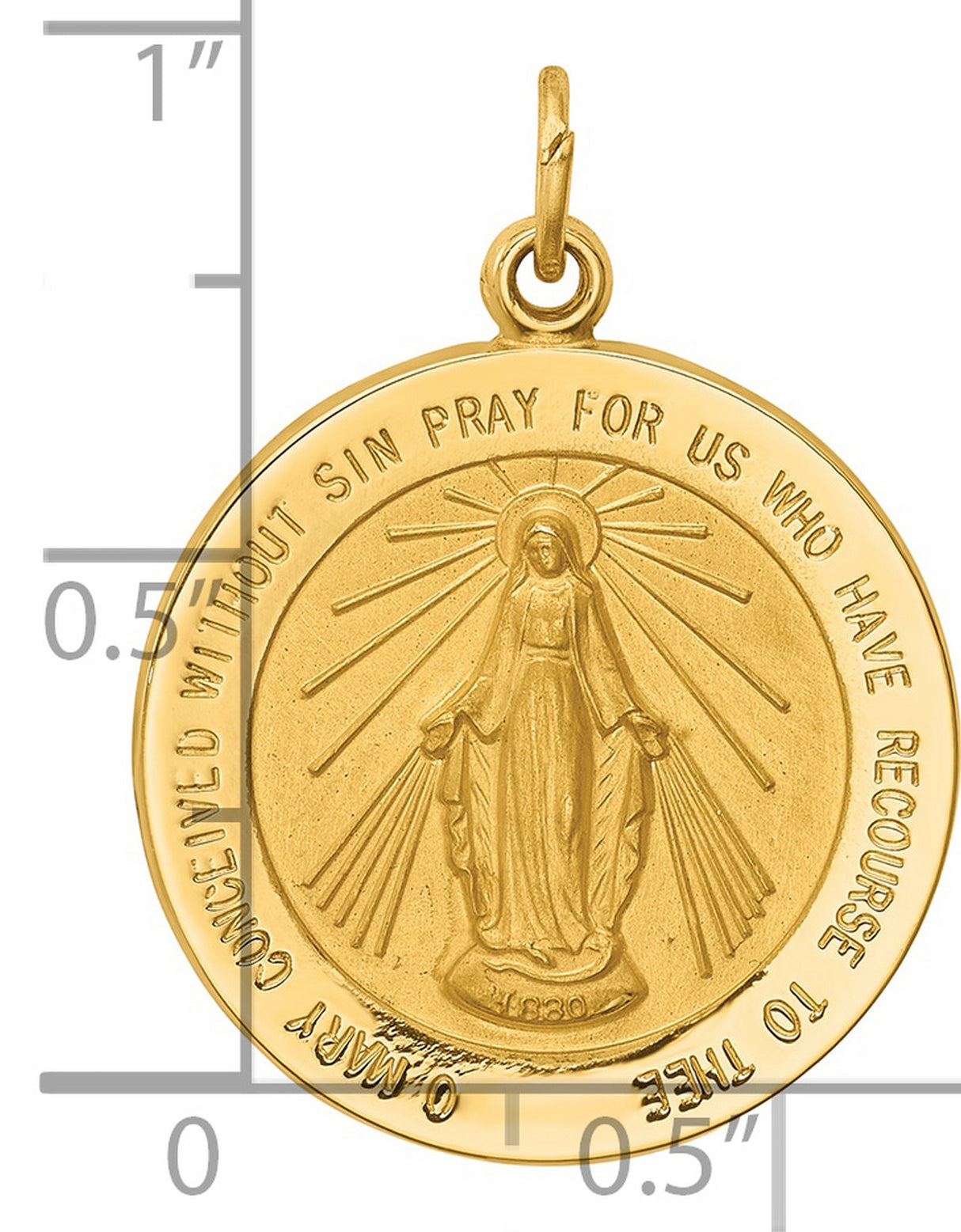 14k Yellow Gold Miraculous Medal Pendant with Virgin Mary and Radiant Beams, Catholic Devotional Jewelry