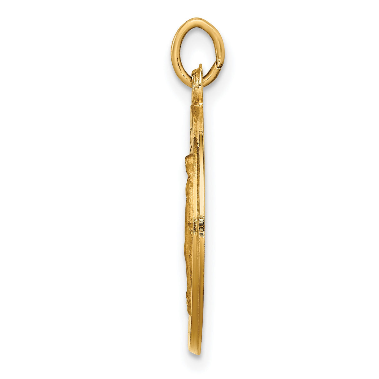 14k Yellow Gold Miraculous Medal Pendant with Virgin Mary and Rays of Light Inscription