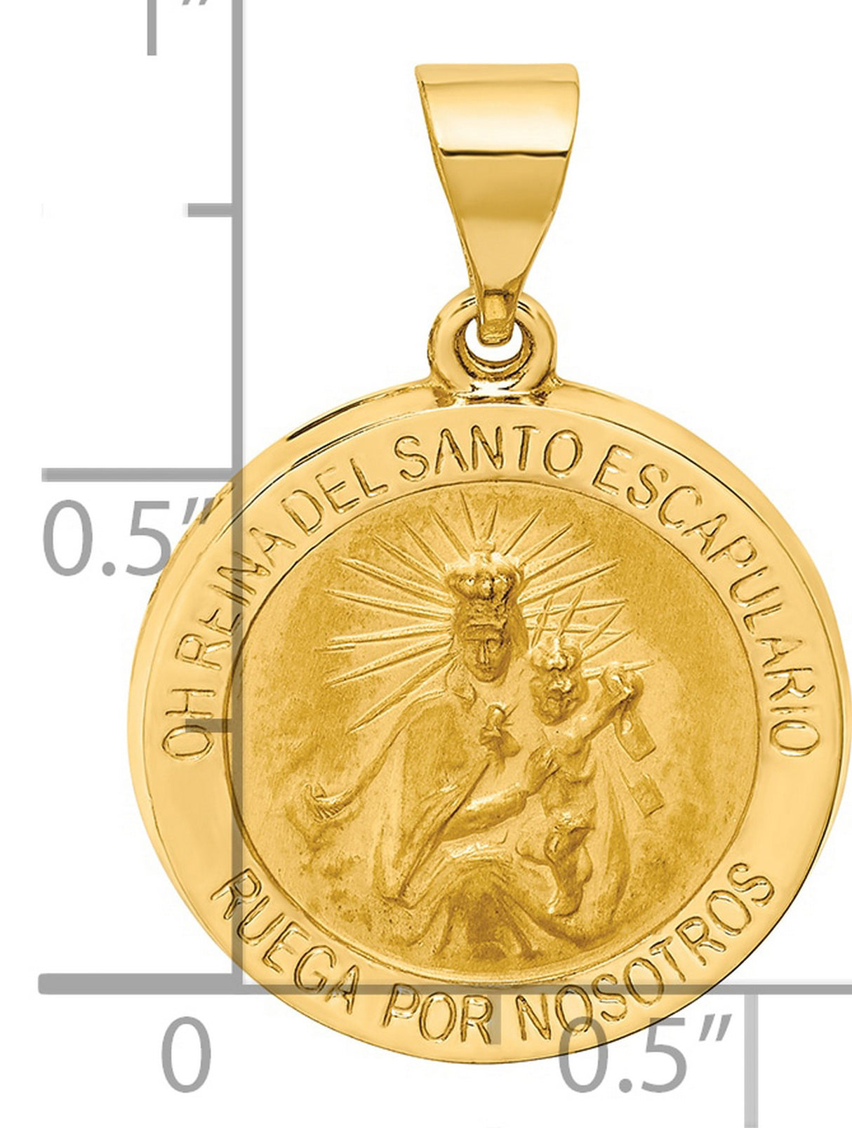 14k Yellow Gold Scapular Medal Pendant with Virgin Mary and Crowned Madonna Design