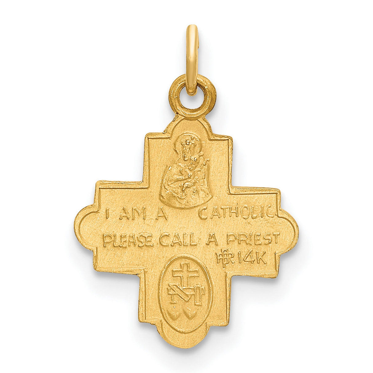 14k Yellow Gold Four-Way Cross Pendant with Sacred Heart and Virgin Mary Icons