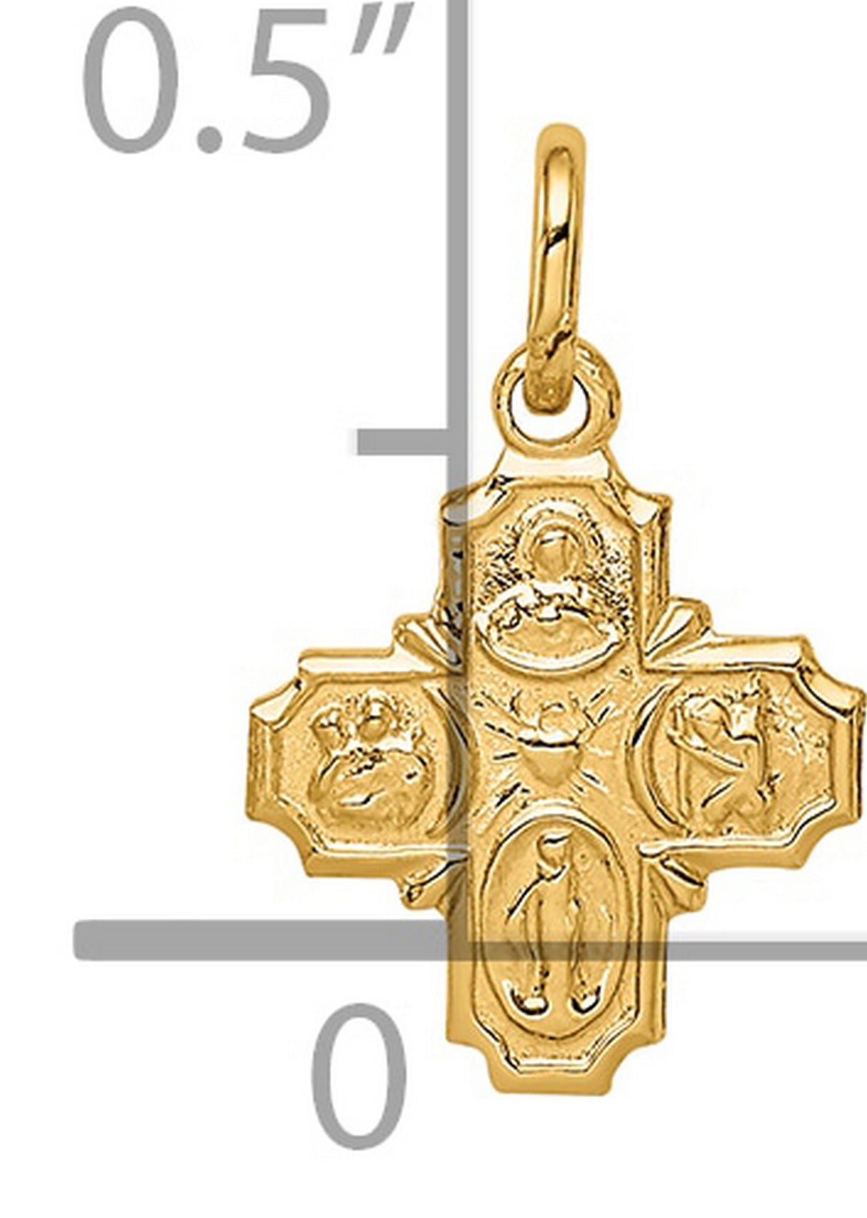 14k Yellow Gold Four-Way Cross Pendant with Sacred Heart, St Joseph, St Christopher, Miraculous Medal