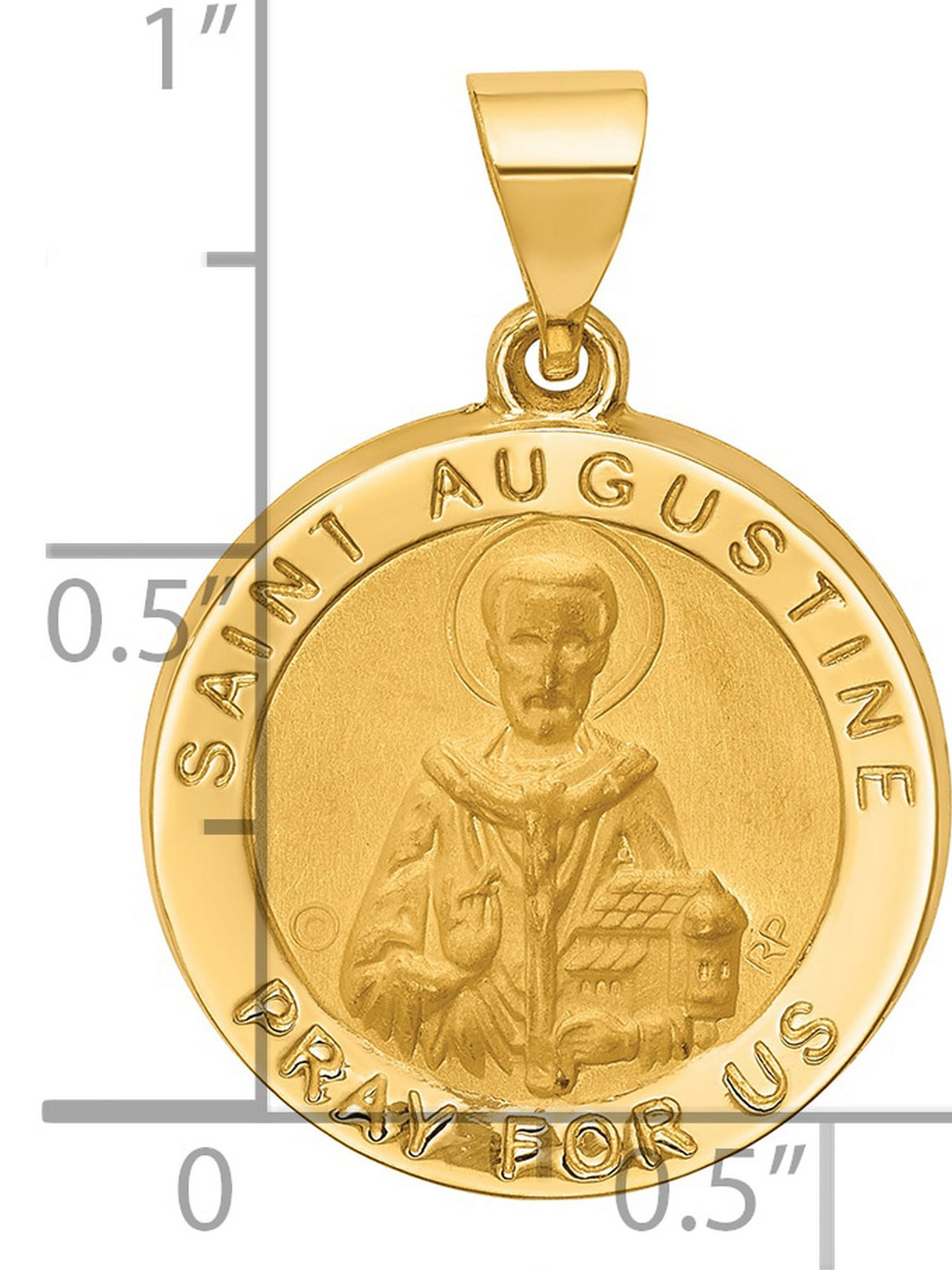 14k Yellow Gold Saint Augustine Medal Pendant with Pray for Us Inscription