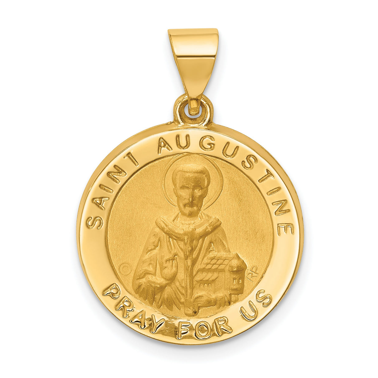 14k Yellow Gold Saint Augustine Medal Pendant with Pray for Us Inscription