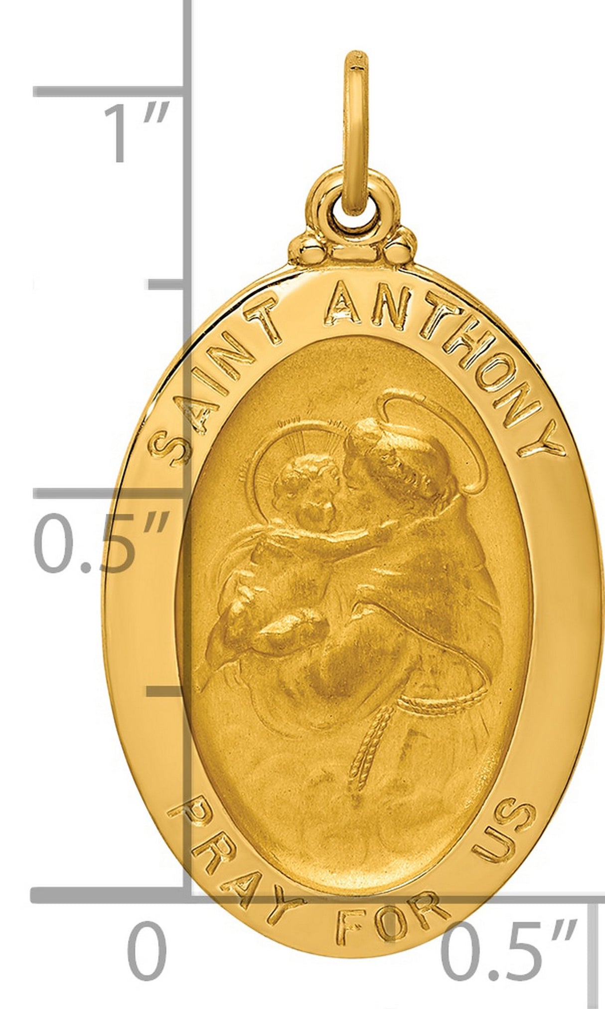 14k Yellow Gold Saint Anthony Oval Medal Pendant with Pray for Us Inscription
