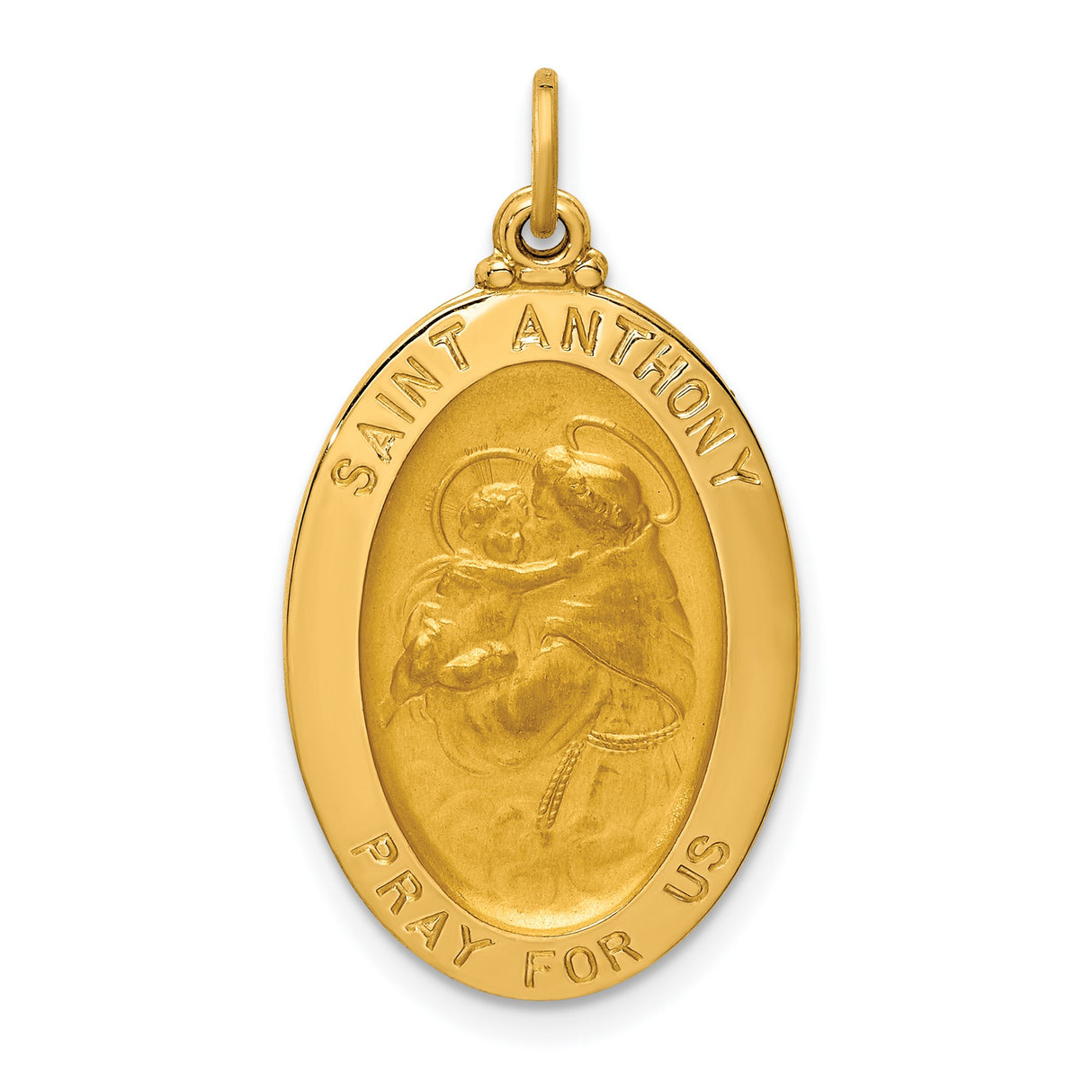 14k Yellow Gold Saint Anthony Oval Medal Pendant with Pray for Us Inscription