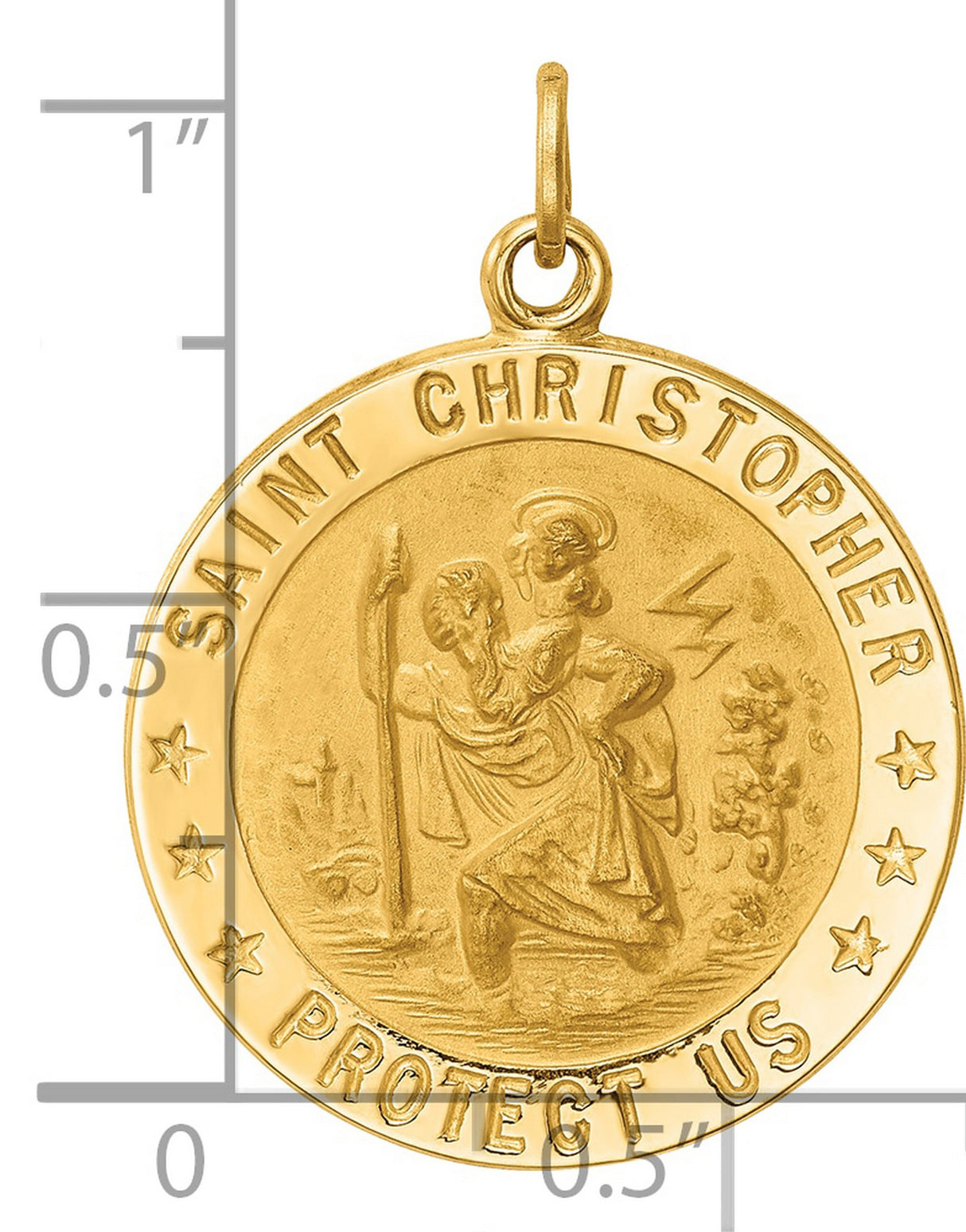 14k Yellow Gold Saint Christopher Medal Pendant, Polished Round Religious Charm for Men