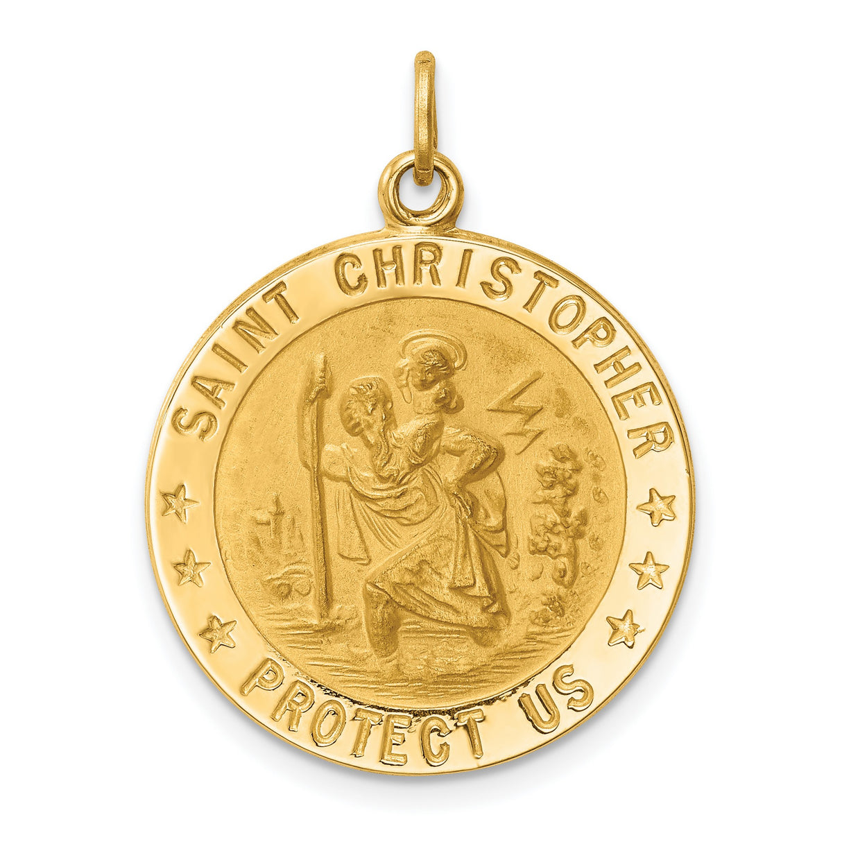 14k Yellow Gold Saint Christopher Medal Pendant, Polished Round Religious Charm for Men
