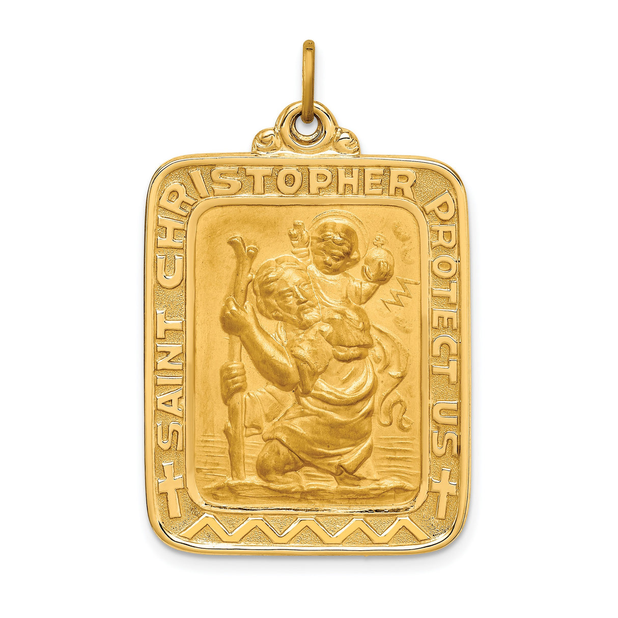 14k Yellow Gold Saint Christopher Rectangular Medal Pendant, Travel Protection Charm