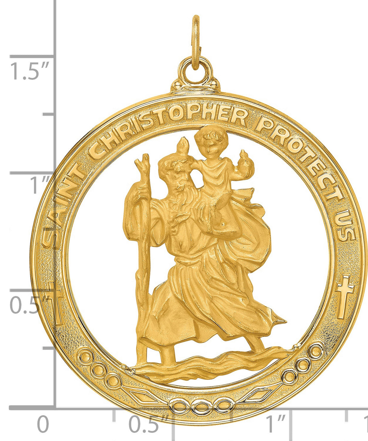 14k Yellow Gold Saint Christopher Pendant with Protect Us Inscription, Travel Safety Medal