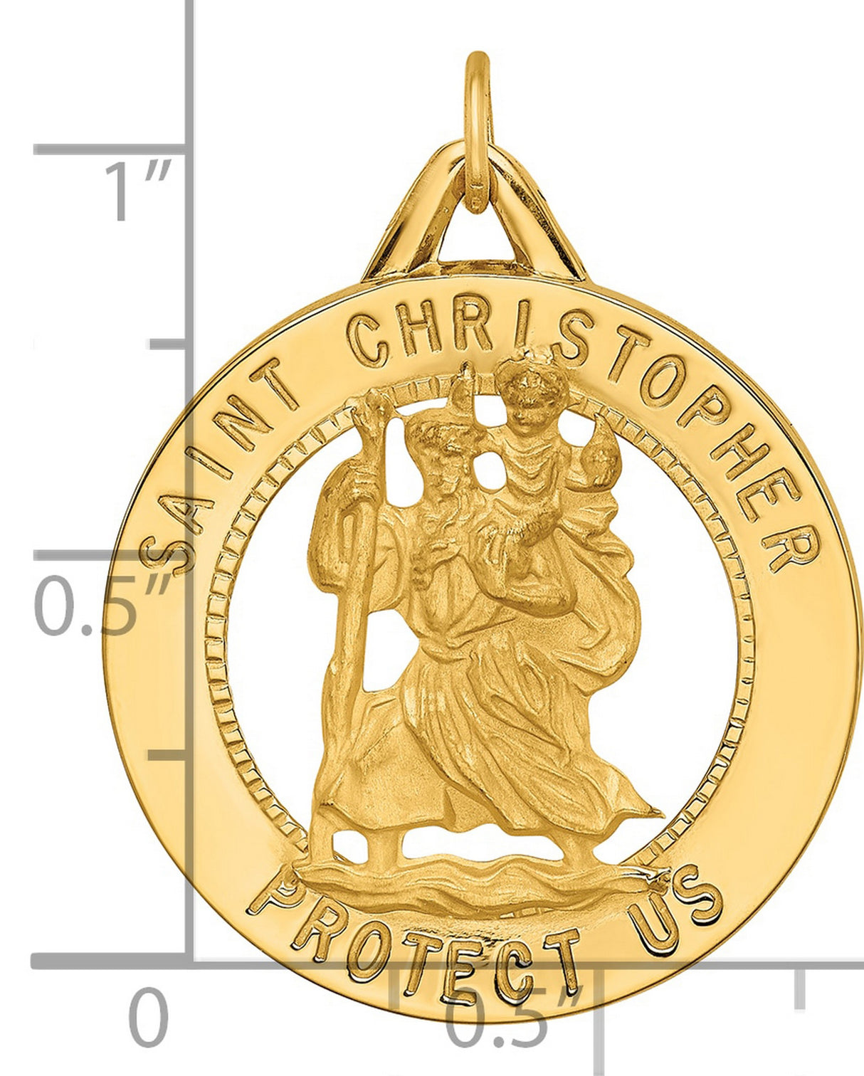 14k Yellow Gold Saint Christopher Medal Pendant with Cut-Out Design Religious Charm