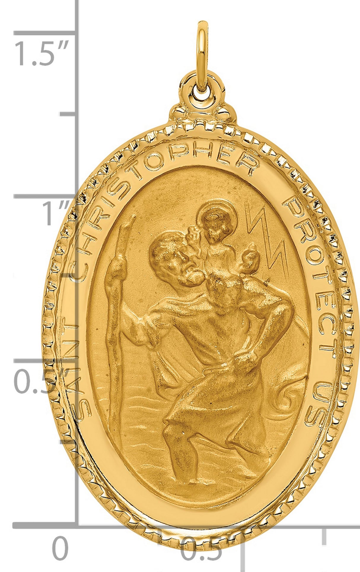 14k Yellow Gold Saint Christopher Medal Pendant with Raised Relief Oval Design