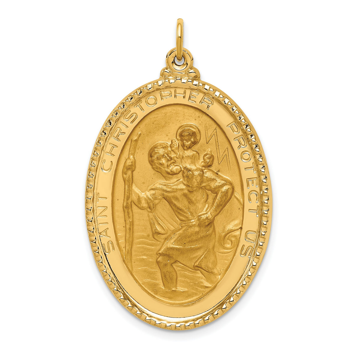 14k Yellow Gold Saint Christopher Medal Pendant with Raised Relief Oval Design