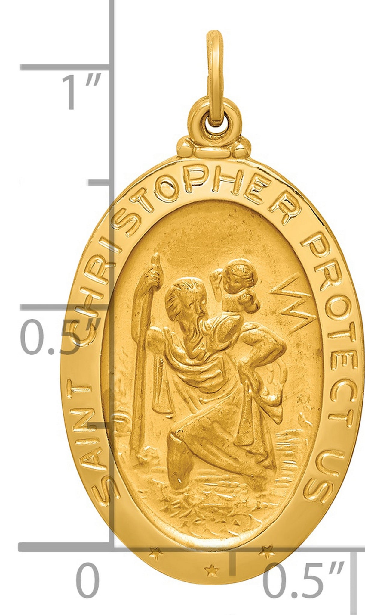 14k Yellow Gold Saint Christopher Oval Medallion Pendant, Religious Travel Protection Charm