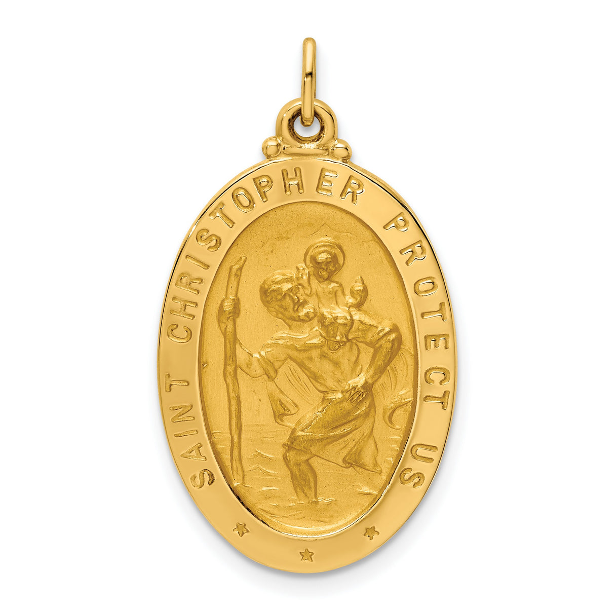 14k Yellow Gold Saint Christopher Oval Medallion Pendant, Catholic Travel Protection Charm