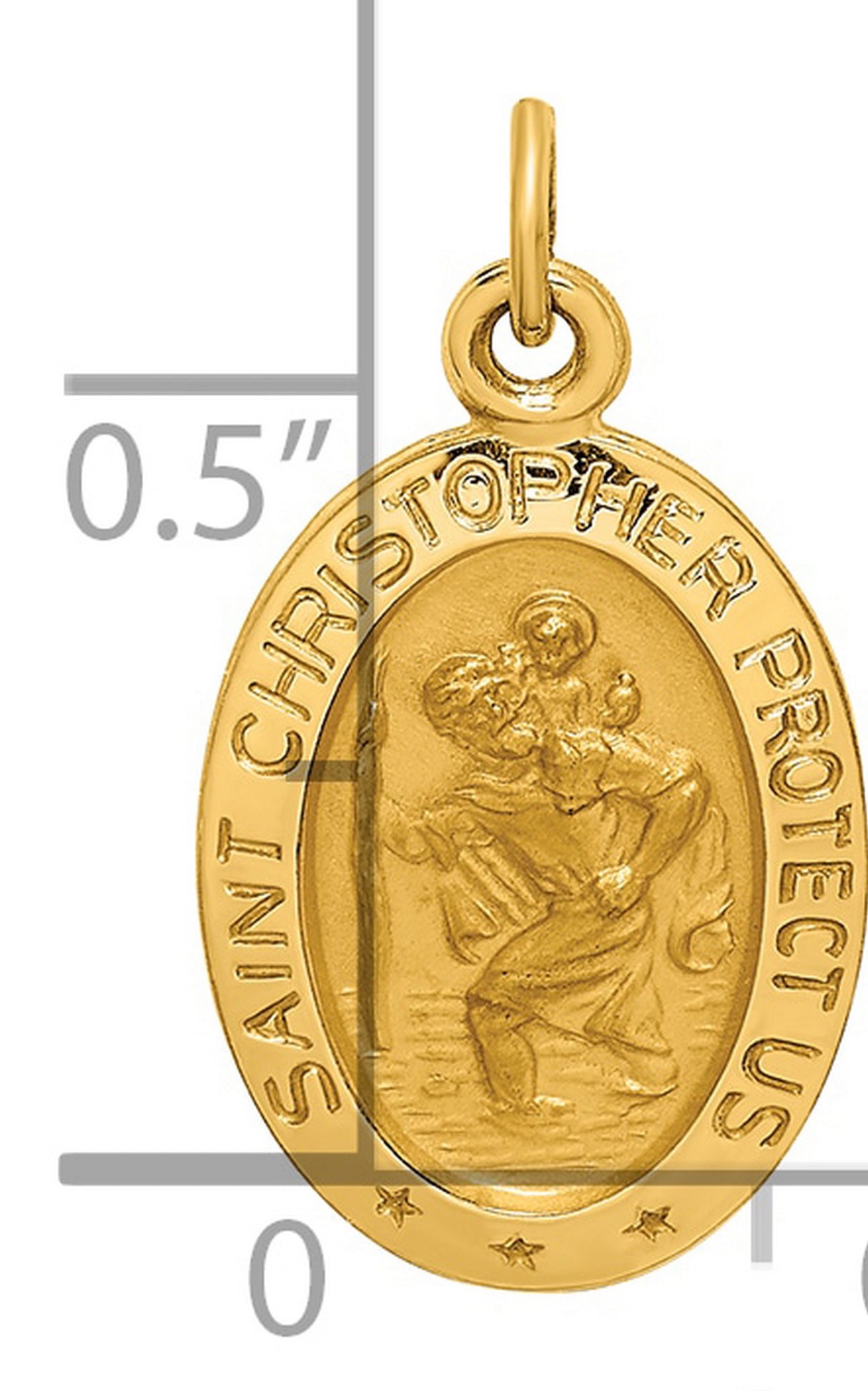 14k Yellow Gold Saint Christopher Oval Medal Pendant with Raised Image