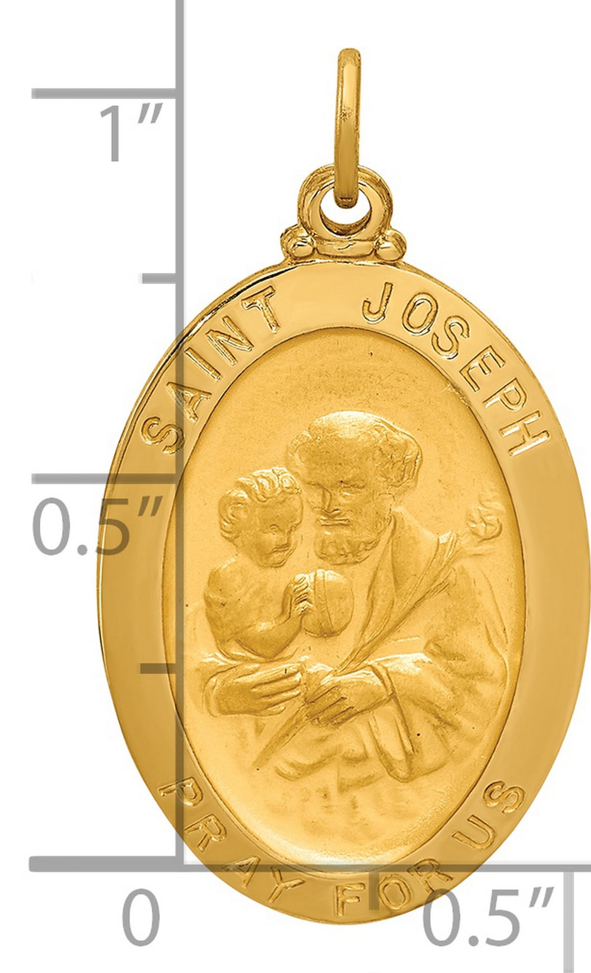 14k Yellow Gold Saint Joseph Oval Pendant with Pray for Us Inscription