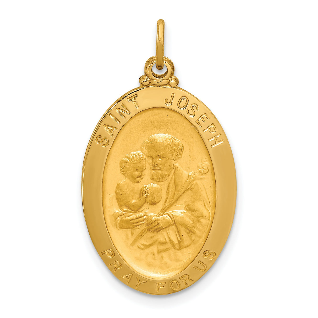 14k Yellow Gold Saint Joseph Oval Pendant with Pray for Us Inscription
