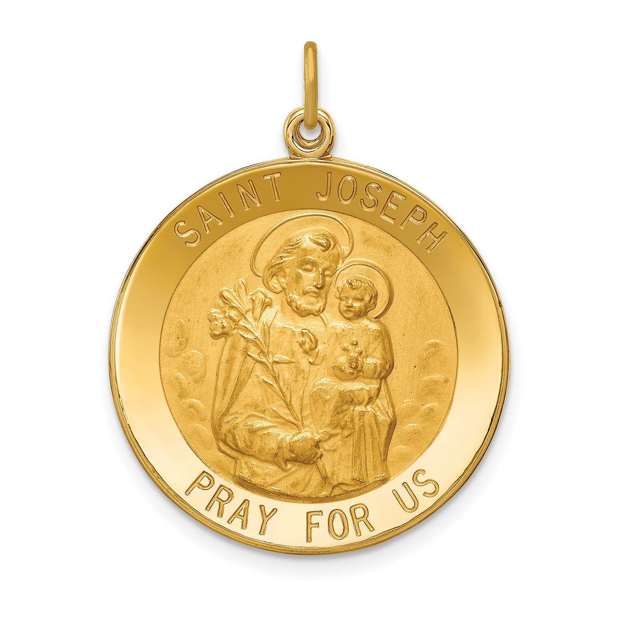 14k Yellow Gold Saint Joseph Pendant Medal with Jesus Engraving, Catholic Charm