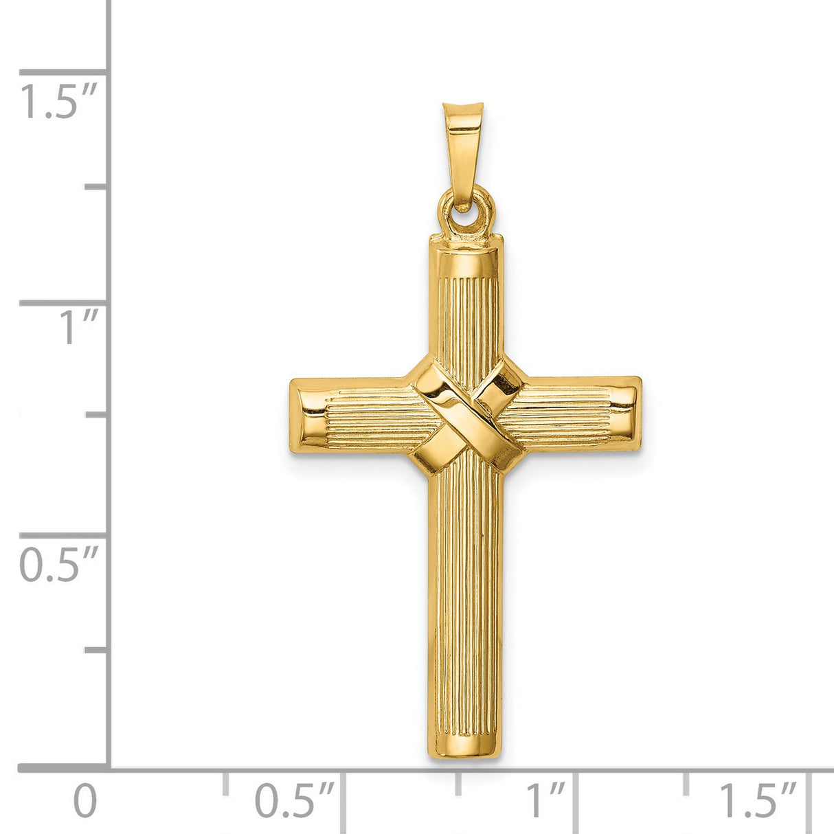 14k Yellow Gold Cross Pendant, Polished Textured Wrapped Design, Christian Religious Jewelry