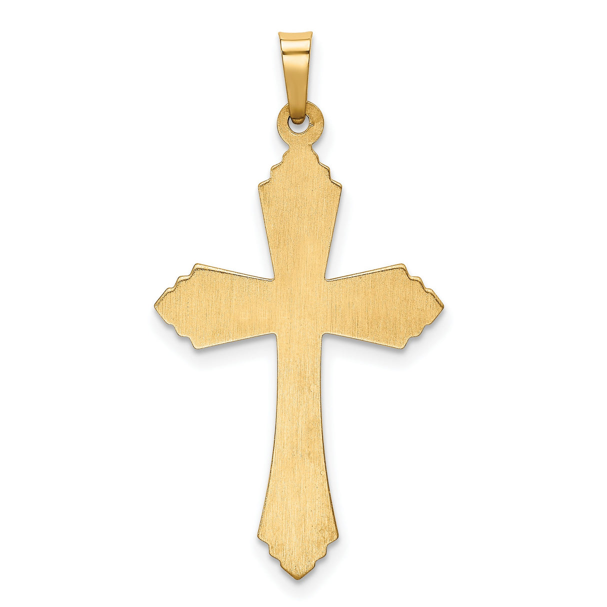 14k Yellow Gold Cross Pendant with Decorative Edges and Layered Crucifix Design