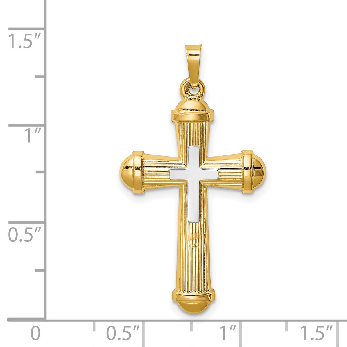 14k Two-Tone Gold Cross Pendant with Raised White Gold Center and Textured Detailing for Men