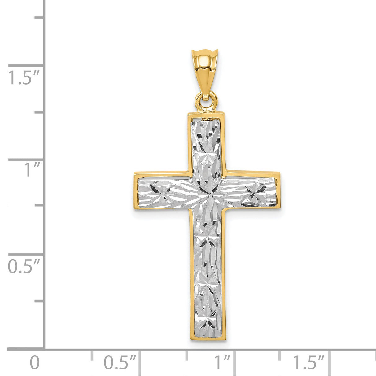 14k Two-Tone Gold Cross Pendant with Textured White Gold Center and Polished Yellow Frame