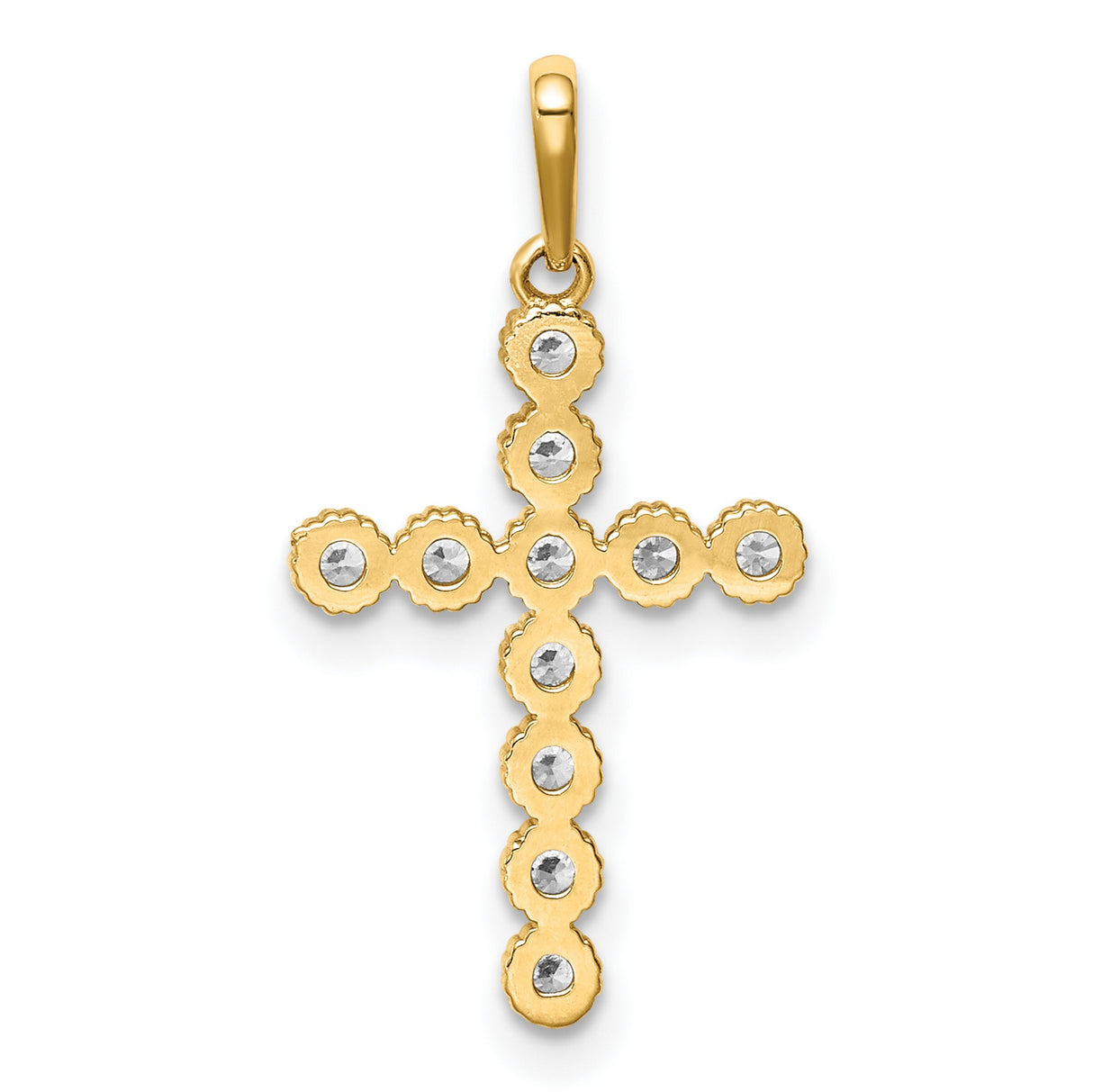 14k Yellow Gold Cross Pendant with Cubic Zirconia Beaded Bezel Setting, Christian Jewelry for Women