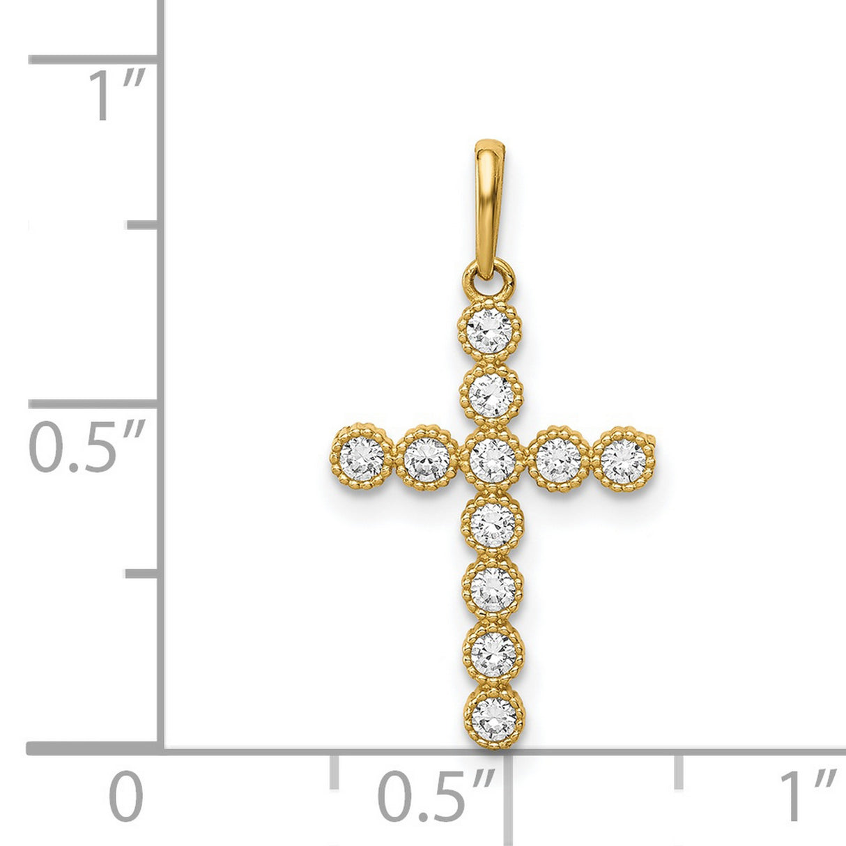 14k Yellow Gold Cross Pendant with Cubic Zirconia Beaded Bezel Setting, Christian Jewelry for Women