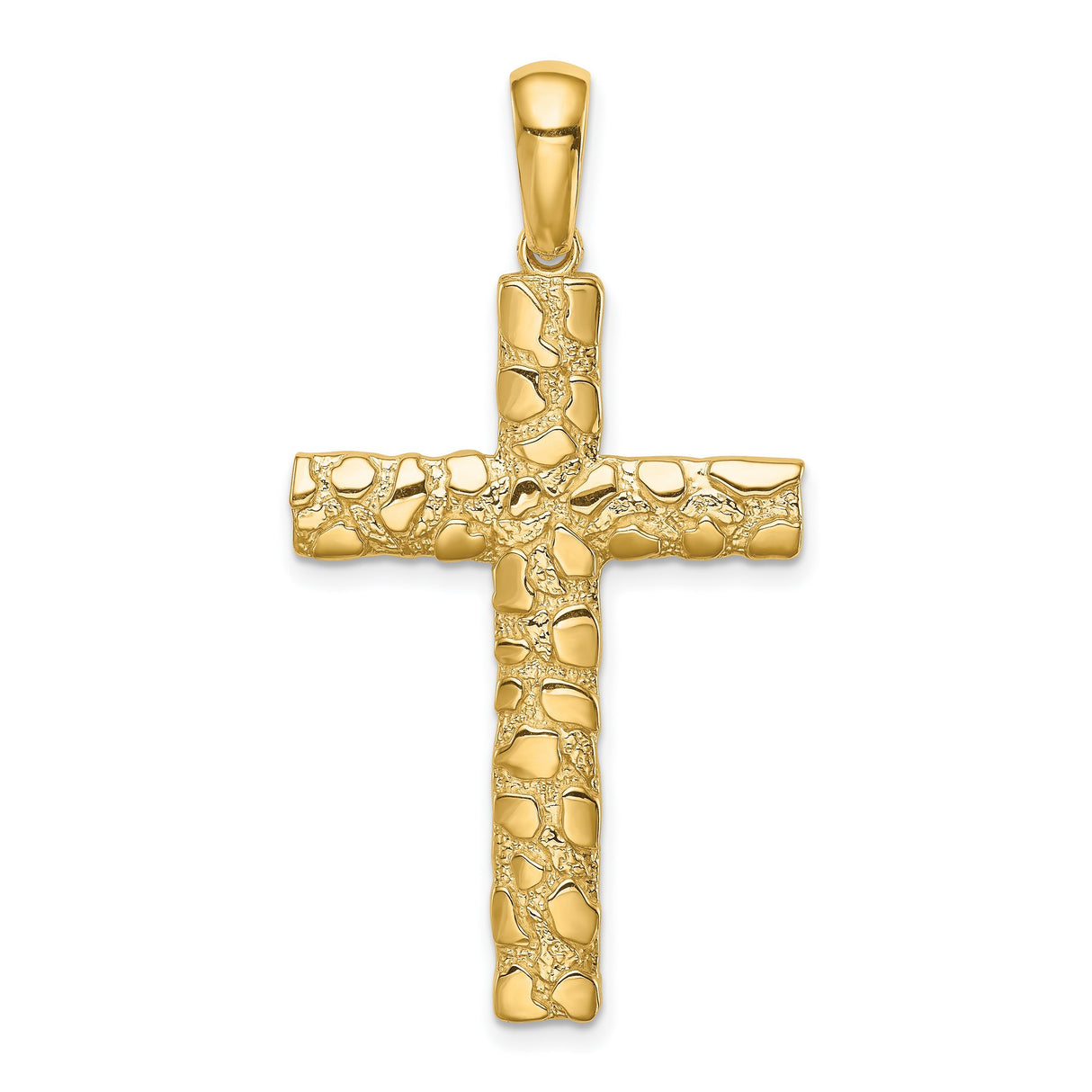 14k Yellow Gold Cross Pendant with Hammered Textured Finish, Christian Religious Charm