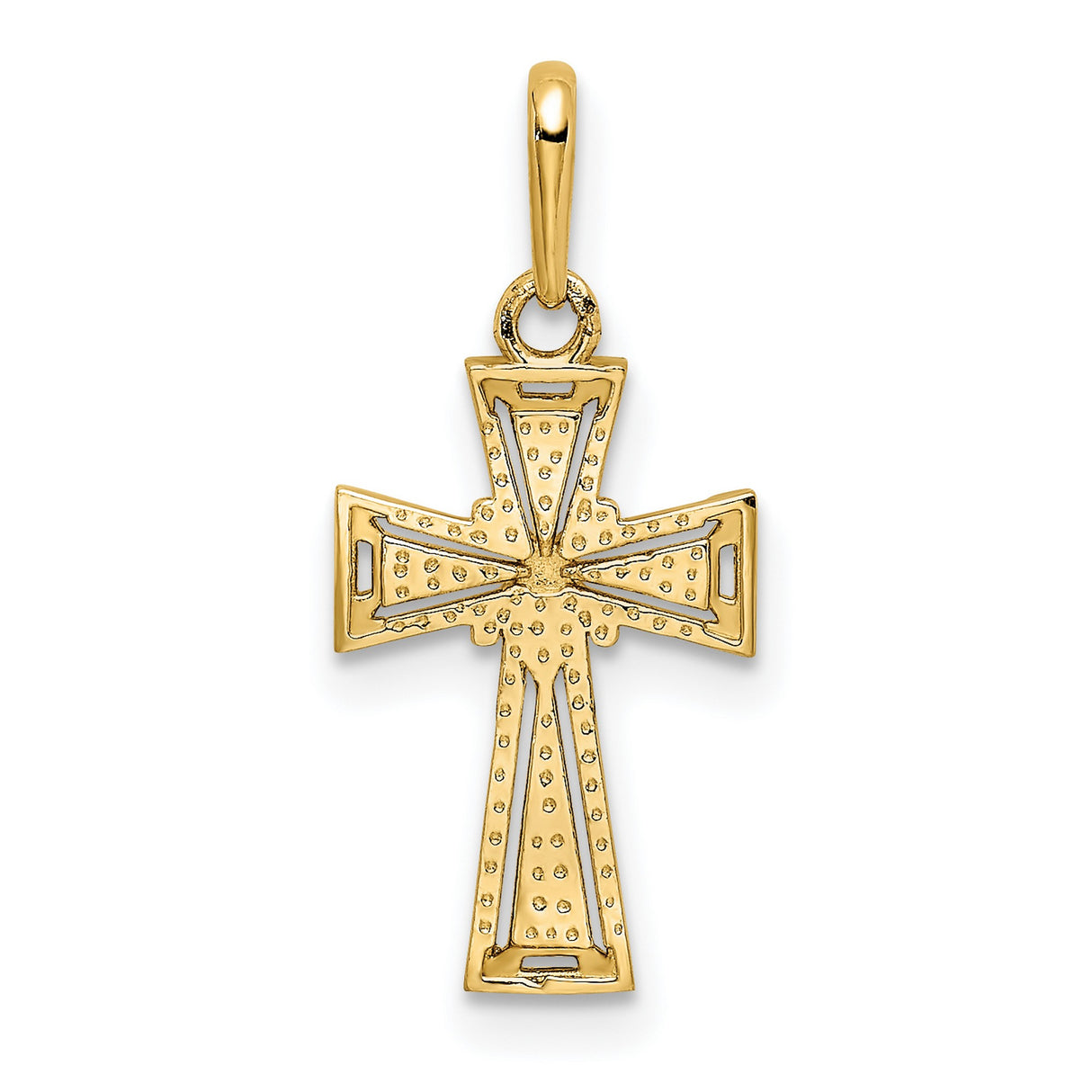 14k Yellow Gold Cross Pendant with Starburst Design, Textured Religious Charm for Men or Women