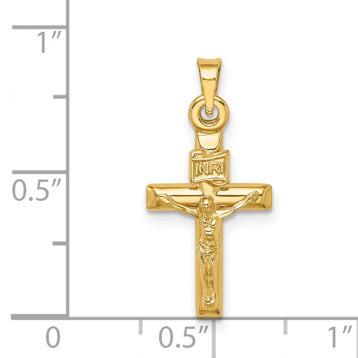 14k Yellow Gold Crucifix Pendant with INRI Latin Cross and Jesus Charm for Men and Women