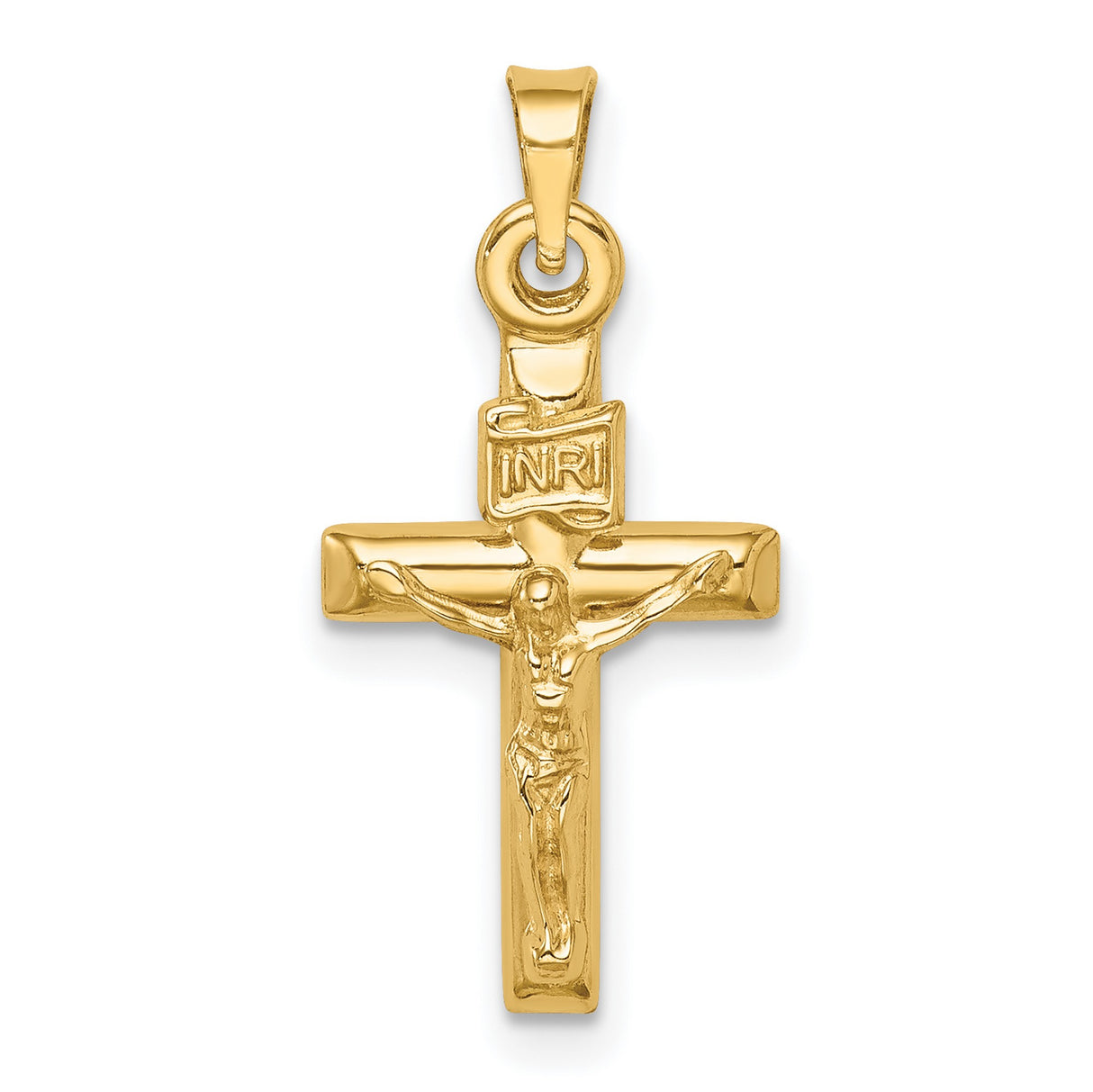 14k Yellow Gold Crucifix Pendant with INRI Latin Cross and Jesus Charm for Men and Women