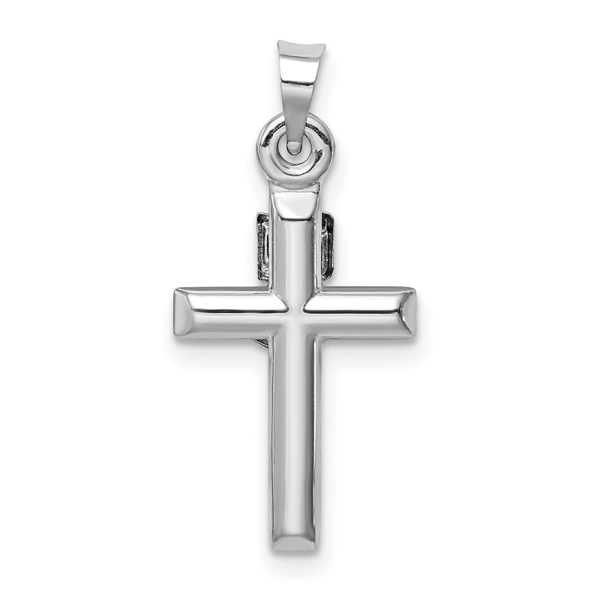 14k White Gold Crucifix Cross Pendant with INRI Detail, Polished Latin Cross Charm