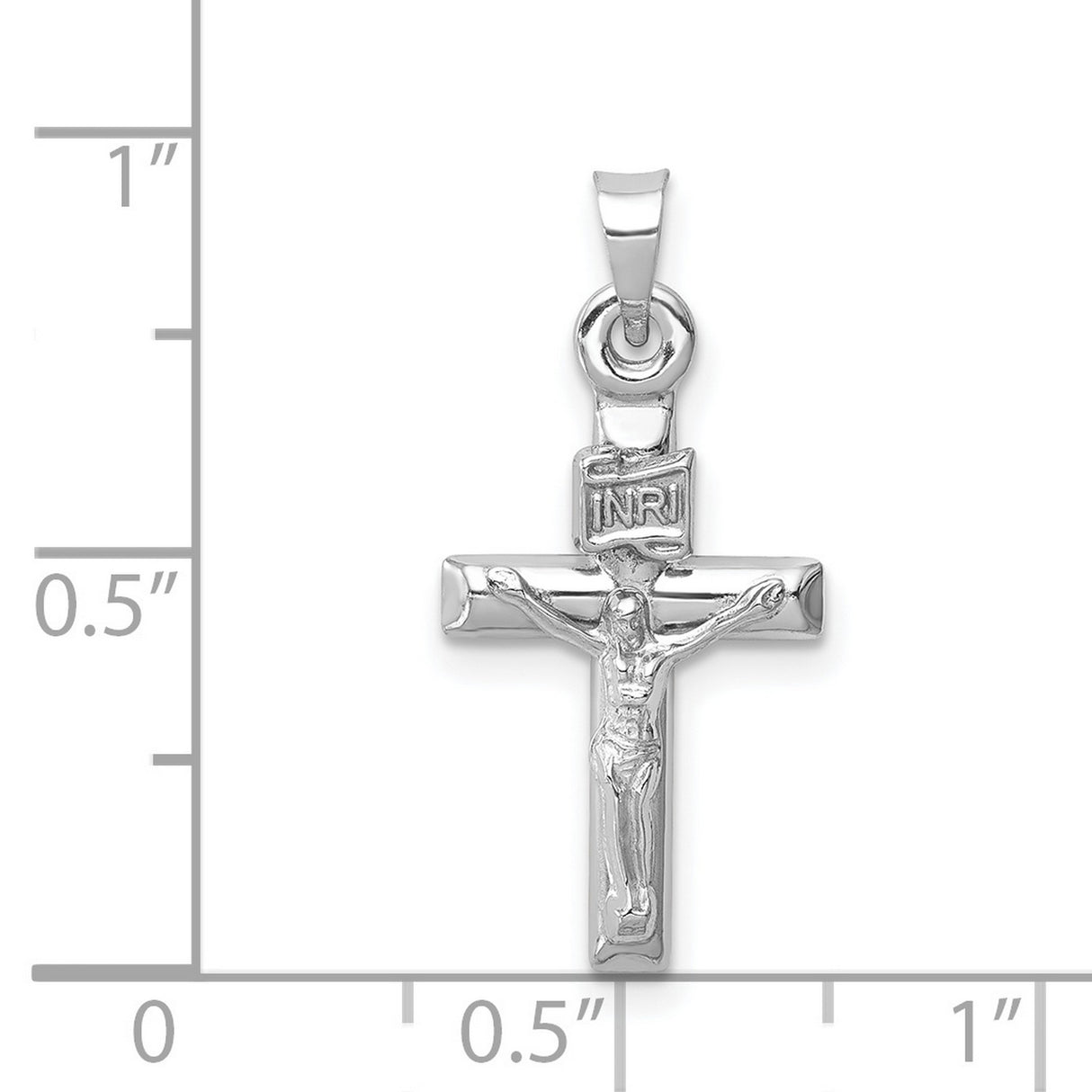 14k White Gold Crucifix Cross Pendant with INRI Detail, Polished Latin Cross Charm