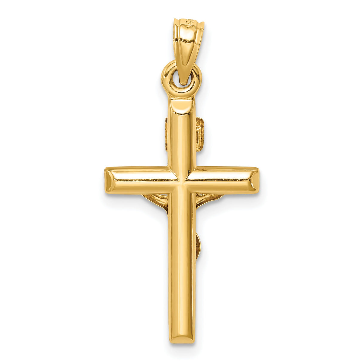14k Yellow Gold Crucifix Pendant with Jesus on Cross and INRI Detailing Religious Charm