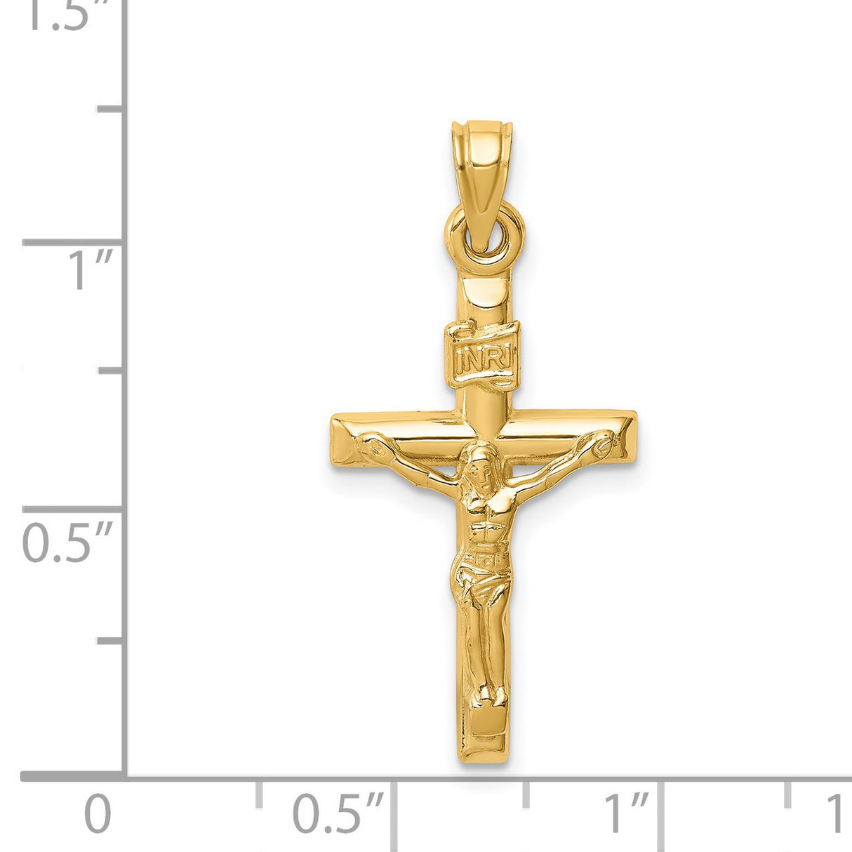 14k Yellow Gold Crucifix Pendant with Jesus on Cross and INRI Detailing Religious Charm