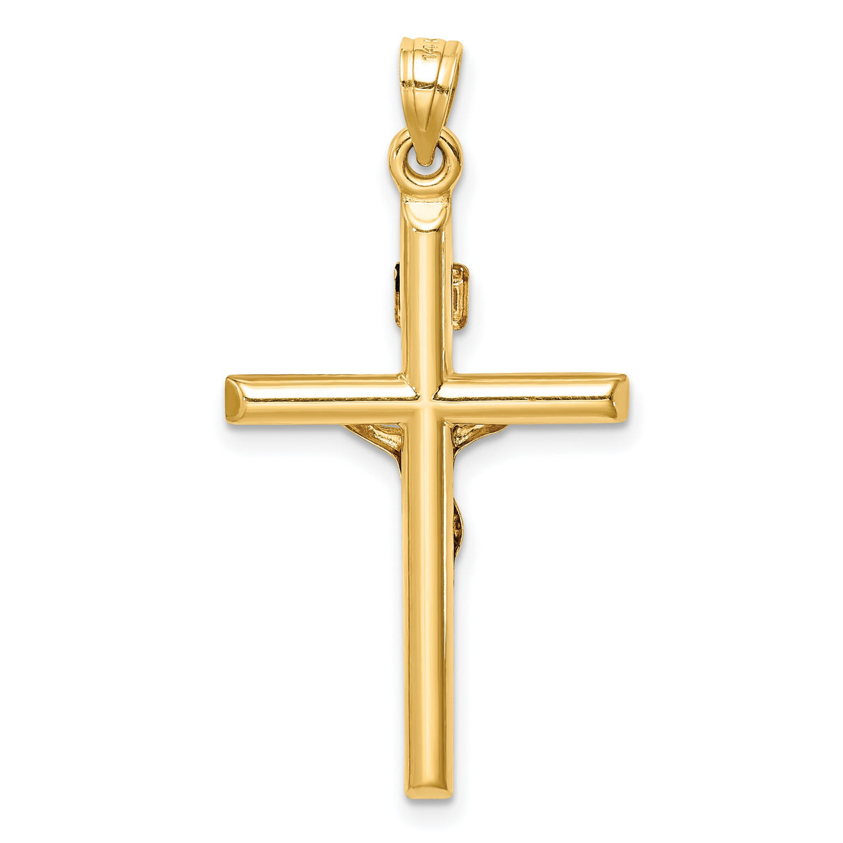 14k Yellow Gold Crucifix Cross Pendant with Jesus, Latin Style Religious Charm for Men and Women