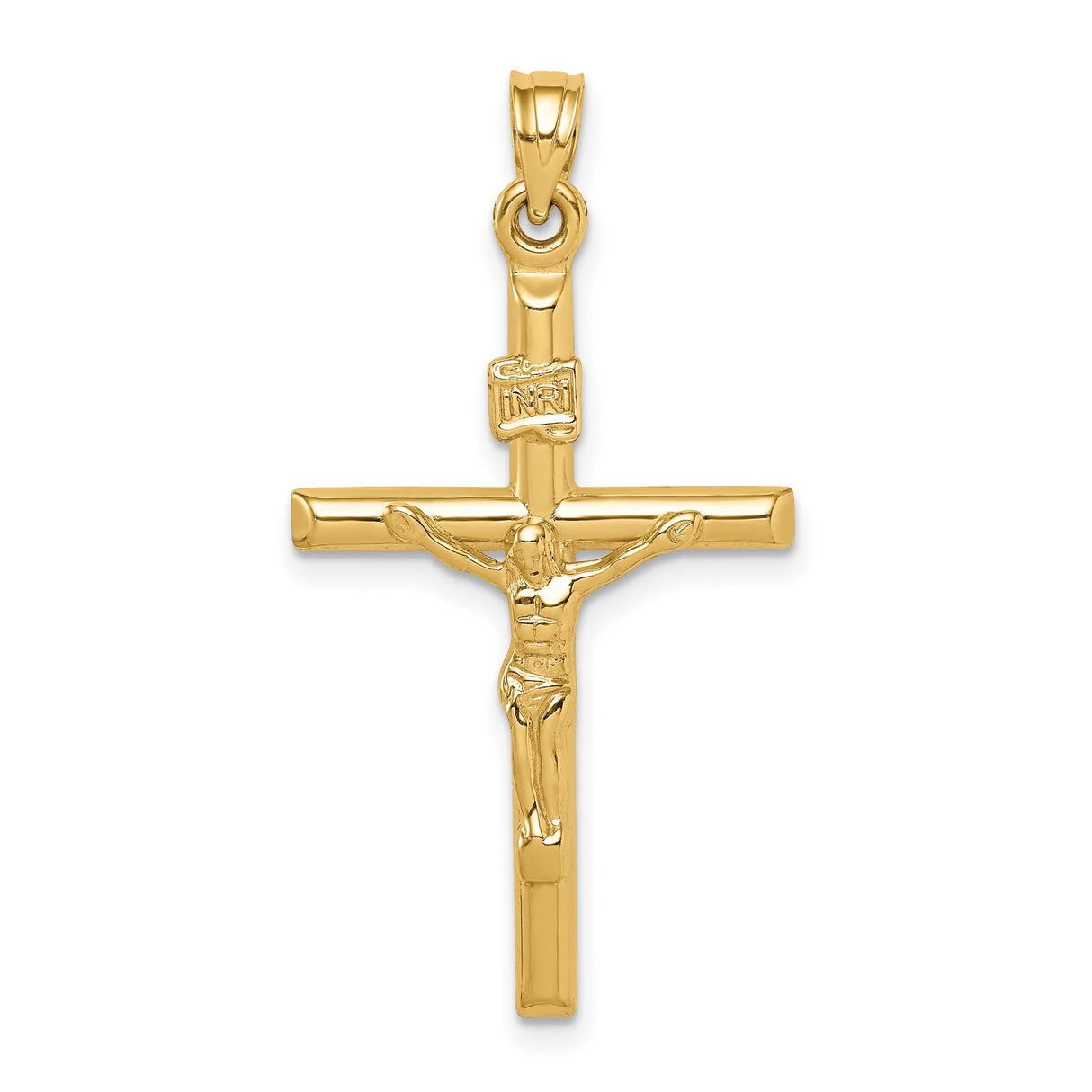 14k Yellow Gold Crucifix Cross Pendant with Jesus, Latin Style Religious Charm for Men and Women