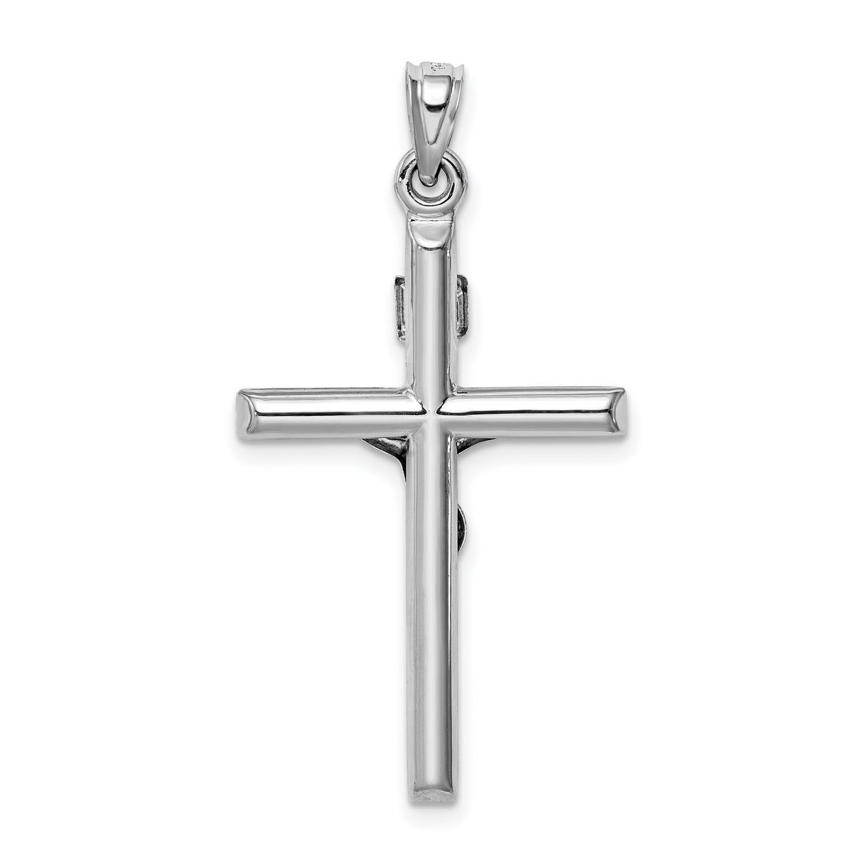 14k White Gold Crucifix Pendant, Polished Jesus Cross Charm, Christian Religious Jewelry