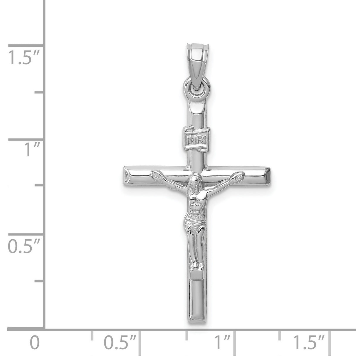 14k White Gold Crucifix Pendant, Polished Jesus Cross Charm, Christian Religious Jewelry