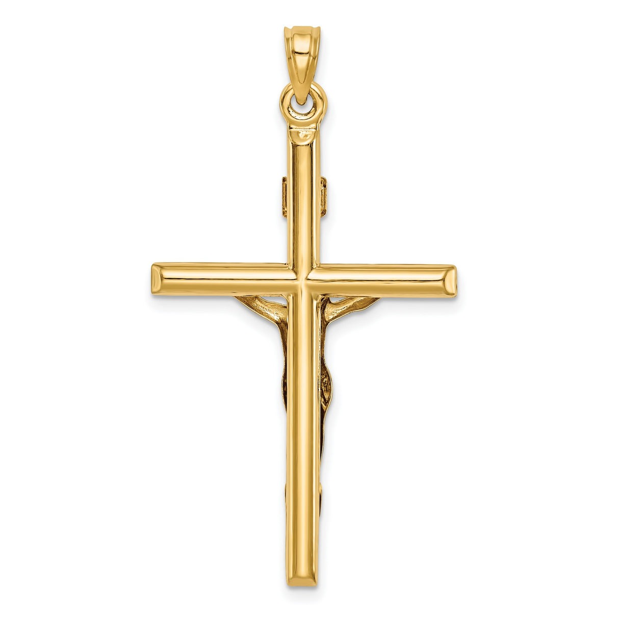 14k Yellow Gold Crucifix Pendant with INRI Cross Charm, Catholic Christian Jewelry
