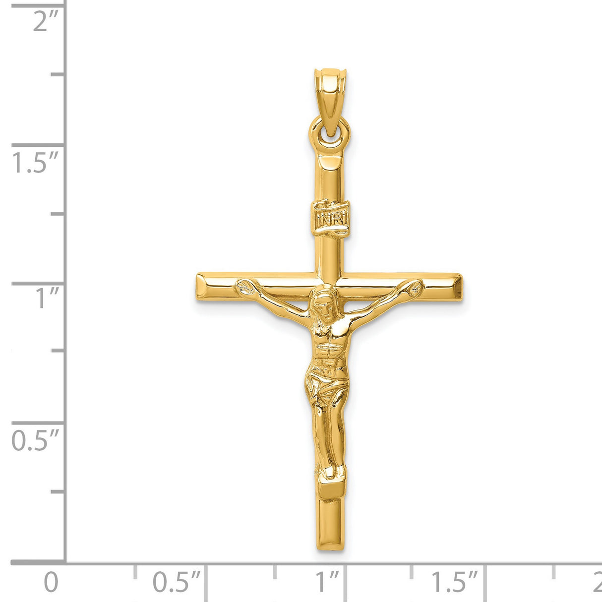 14k Yellow Gold Crucifix Pendant with INRI Cross Charm, Catholic Christian Jewelry