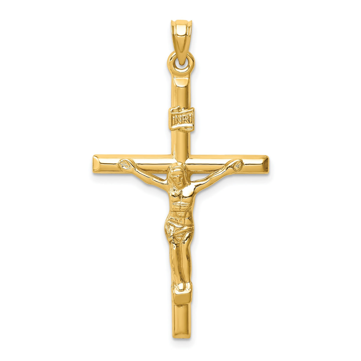 14k Yellow Gold Crucifix Pendant with INRI Cross Charm, Catholic Christian Jewelry