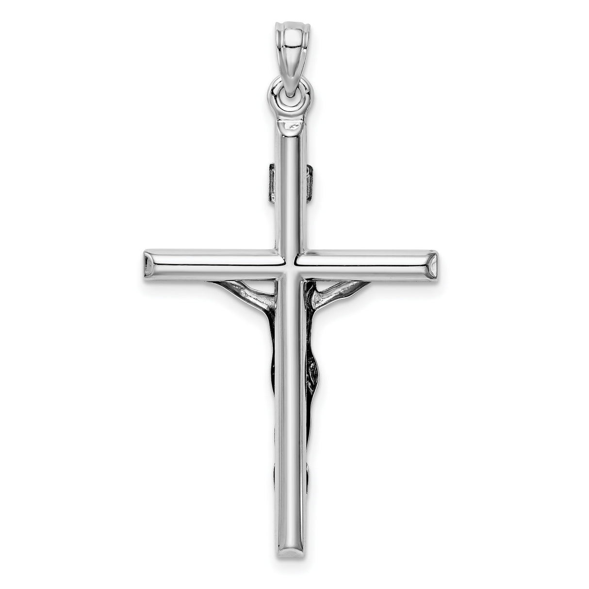 14k White Gold Crucifix Cross Pendant with Jesus and INRI Inscription for Men and Women
