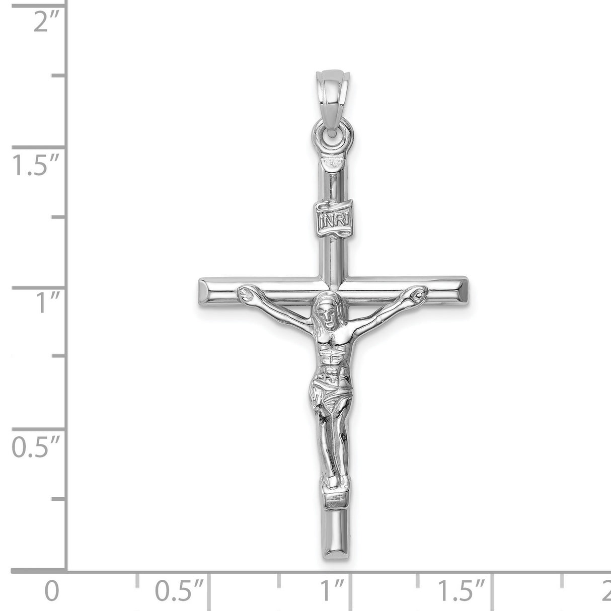 14k White Gold Crucifix Cross Pendant with Jesus and INRI Inscription for Men and Women