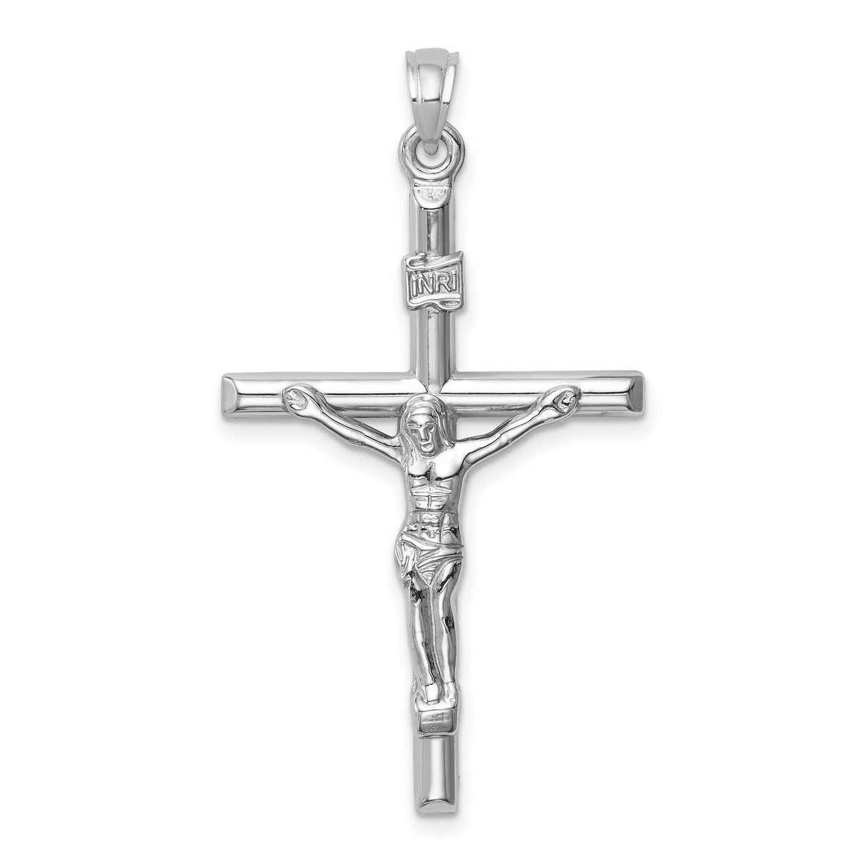 14k White Gold Crucifix Cross Pendant with Jesus and INRI Inscription for Men and Women