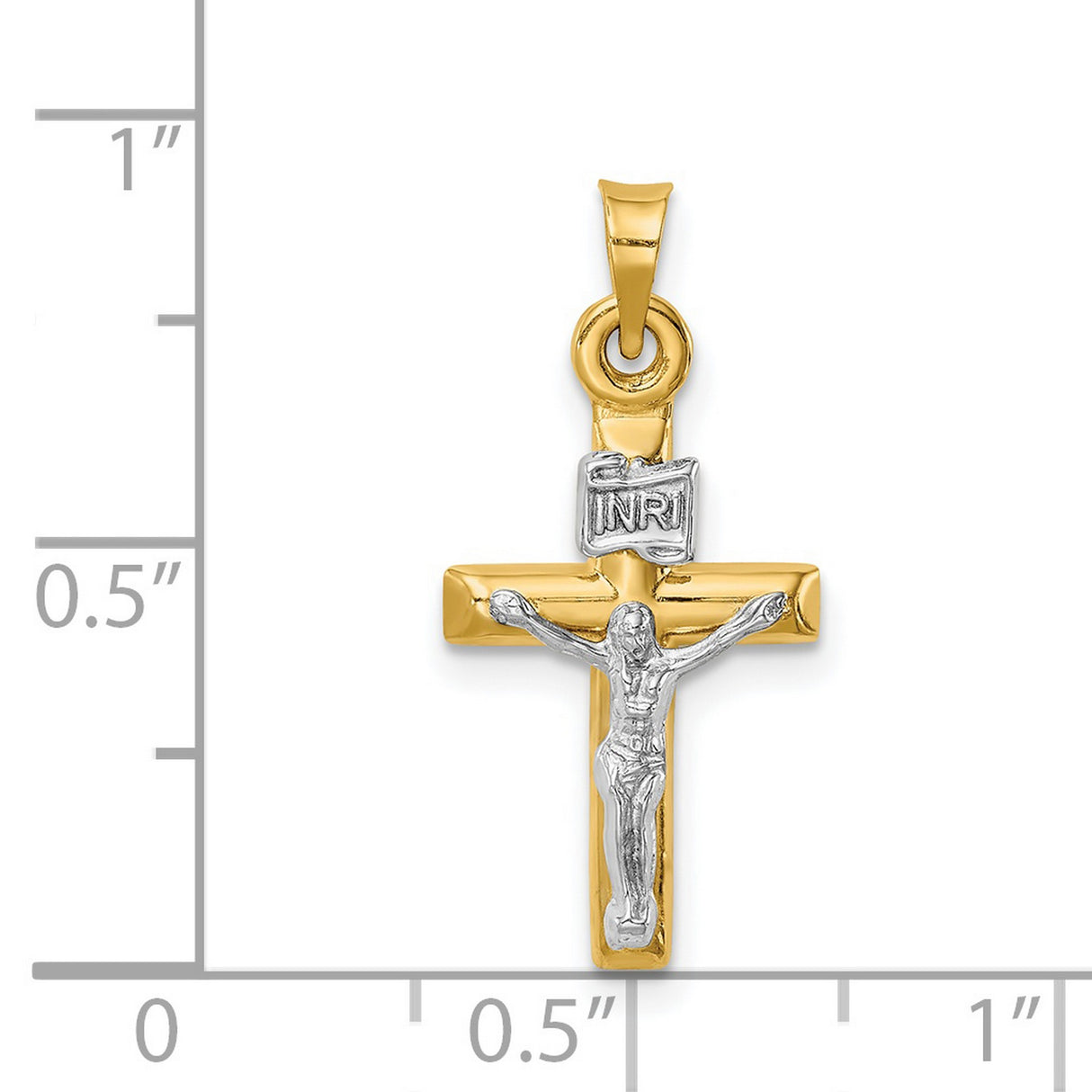 14k Two-Tone Gold Crucifix Pendant with White Metal Jesus Figure, Classic Religious Charm