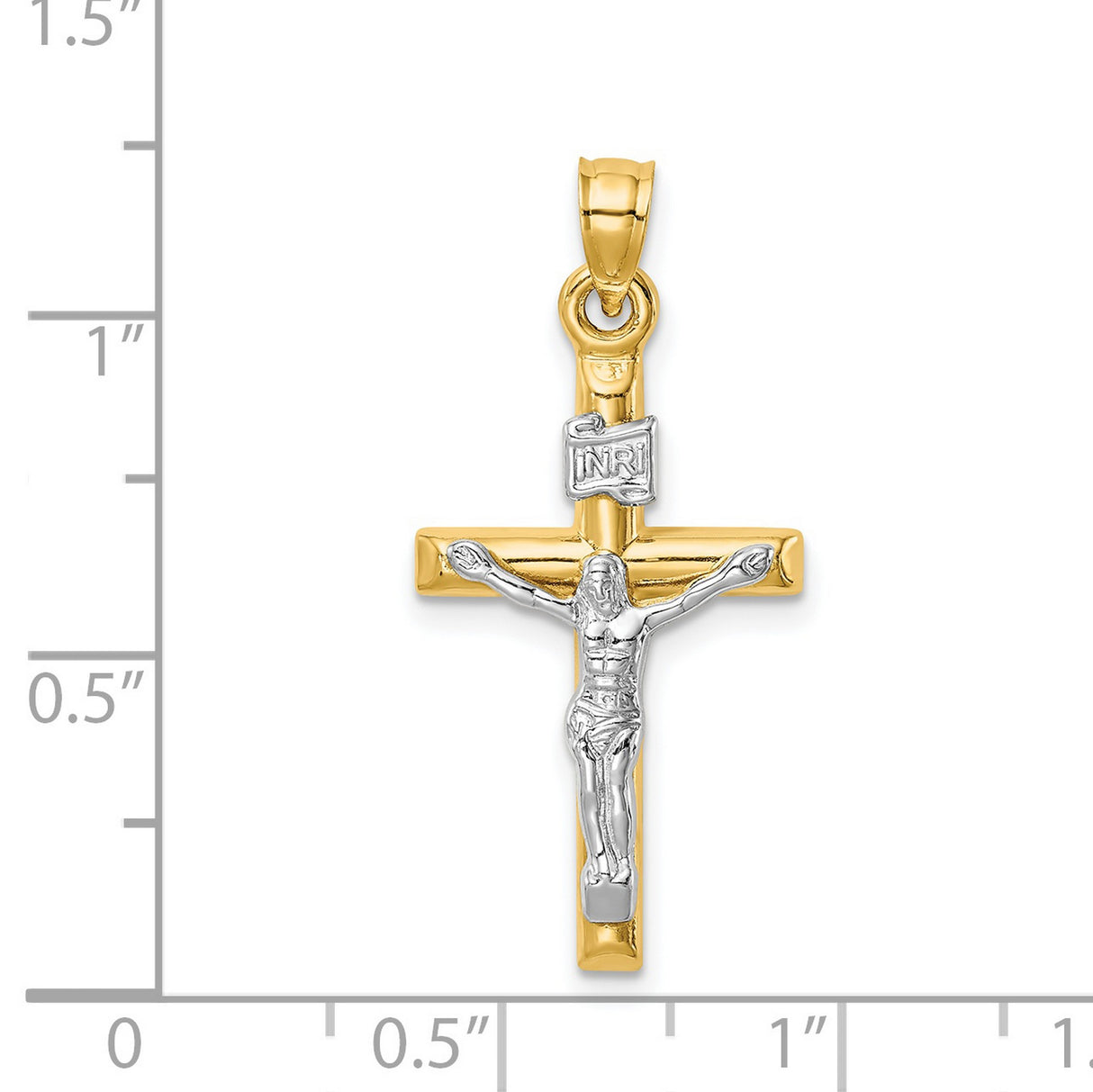 14k Multi-Tone Gold Crucifix Cross Pendant with Jesus INRI Catholic Religious Charm
