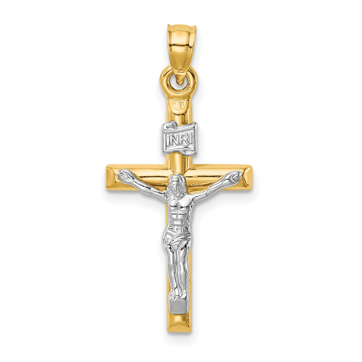 14k Multi-Tone Gold Crucifix Cross Pendant with Jesus INRI Catholic Religious Charm